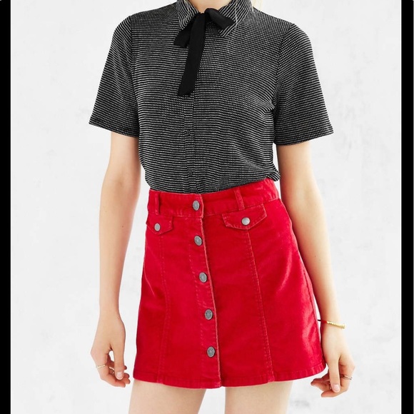 BDG Dresses & Skirts - BDG Red Corduroy Button-Up Skirt